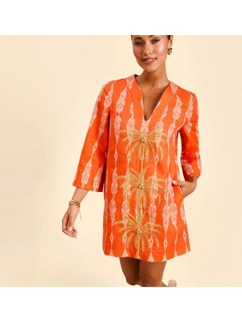 Mestiza New York Ines Caftan Mini Dress XL Hibiscus Luxury Resort Old Money $425